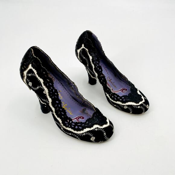 Irregular Choice Size 36 EU Black White leather eyelet Heels - Picture 1 of 9